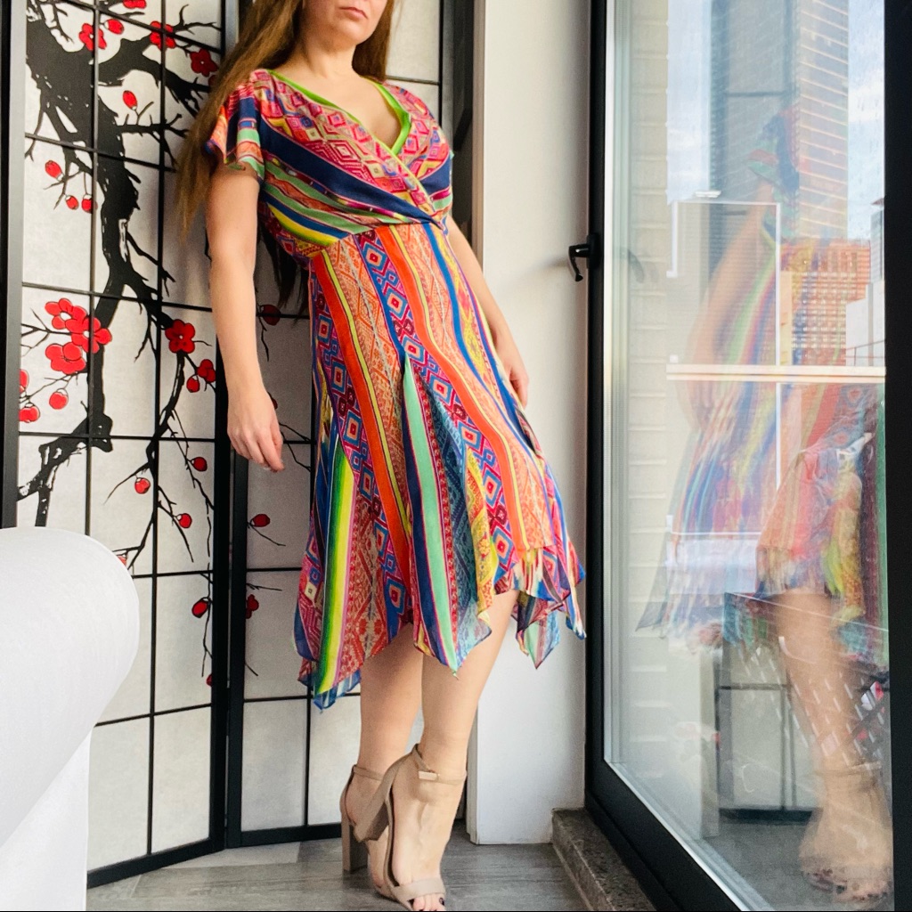 Polo Ralph Lauren Multicolored Printed Silk Asymmetric Hem Detail Dress Tribal